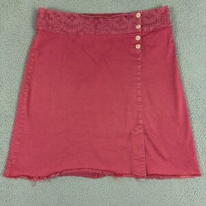 Anthropologie Burning Torch Skirt Womens Large Washed Red Lace Inset Raw Hem